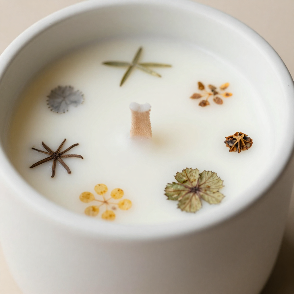 Hand-poured candle with native Australian botanicals in ceramic vessel
